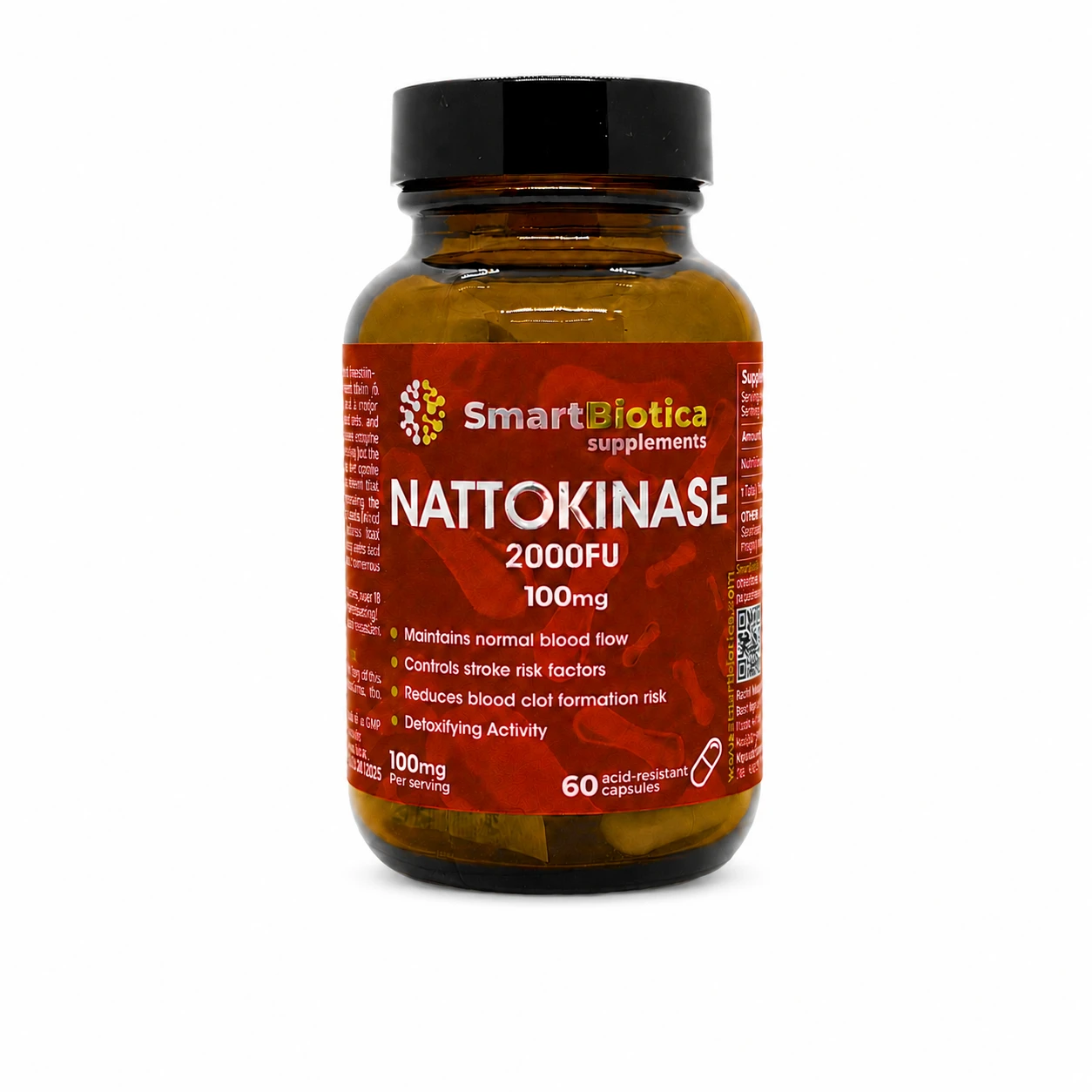 Nattokinase 100 mg 2000 FU – продуктова опаковка SmartBiotica